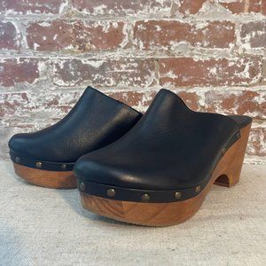 CORDANI Zorba Wood Clog - Genuine Black Leather - Brand New - Size 8.5 / 9
